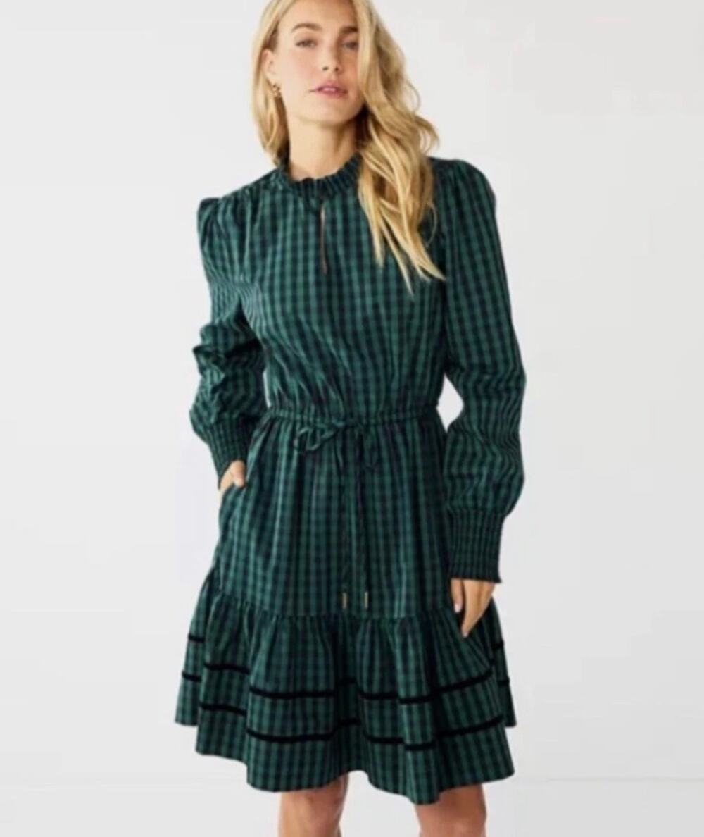 Draper James RSVP Large Dress Medium Long Sleeve Tiered Plaid Size 1Xize 1X